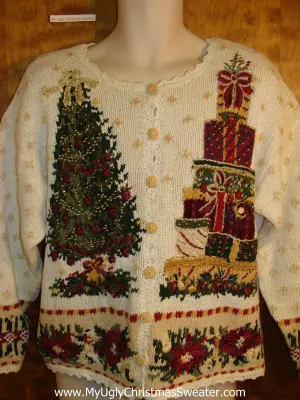 Horrible 80s Tree and Gifts Tacky Bad Christmas Sweater