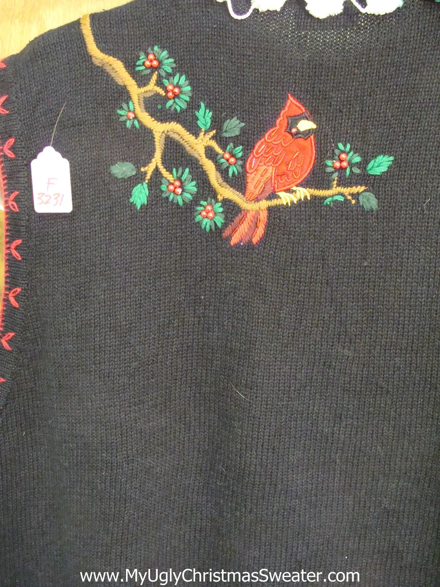 Horrible Black Ugly Christmas Sweater Vest with Red Cardinals