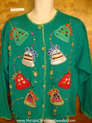 Horrible Bright Green Ugly Christmas Sweater Cardigan