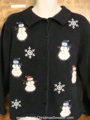 Horrible Ugly Christmas Sweater Cardigan with Fluffy Snowmen