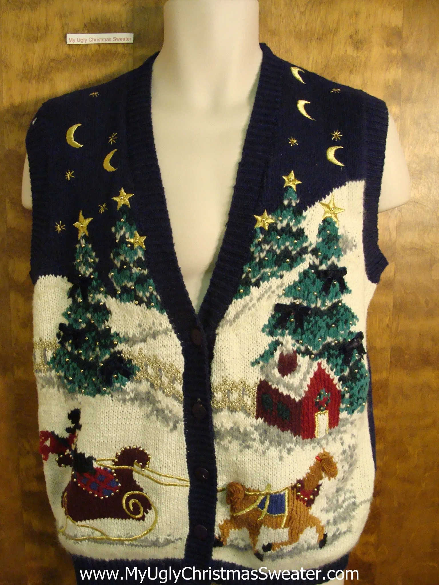 Horse and Sleigh Tacky Bad Christmas Sweater Vest