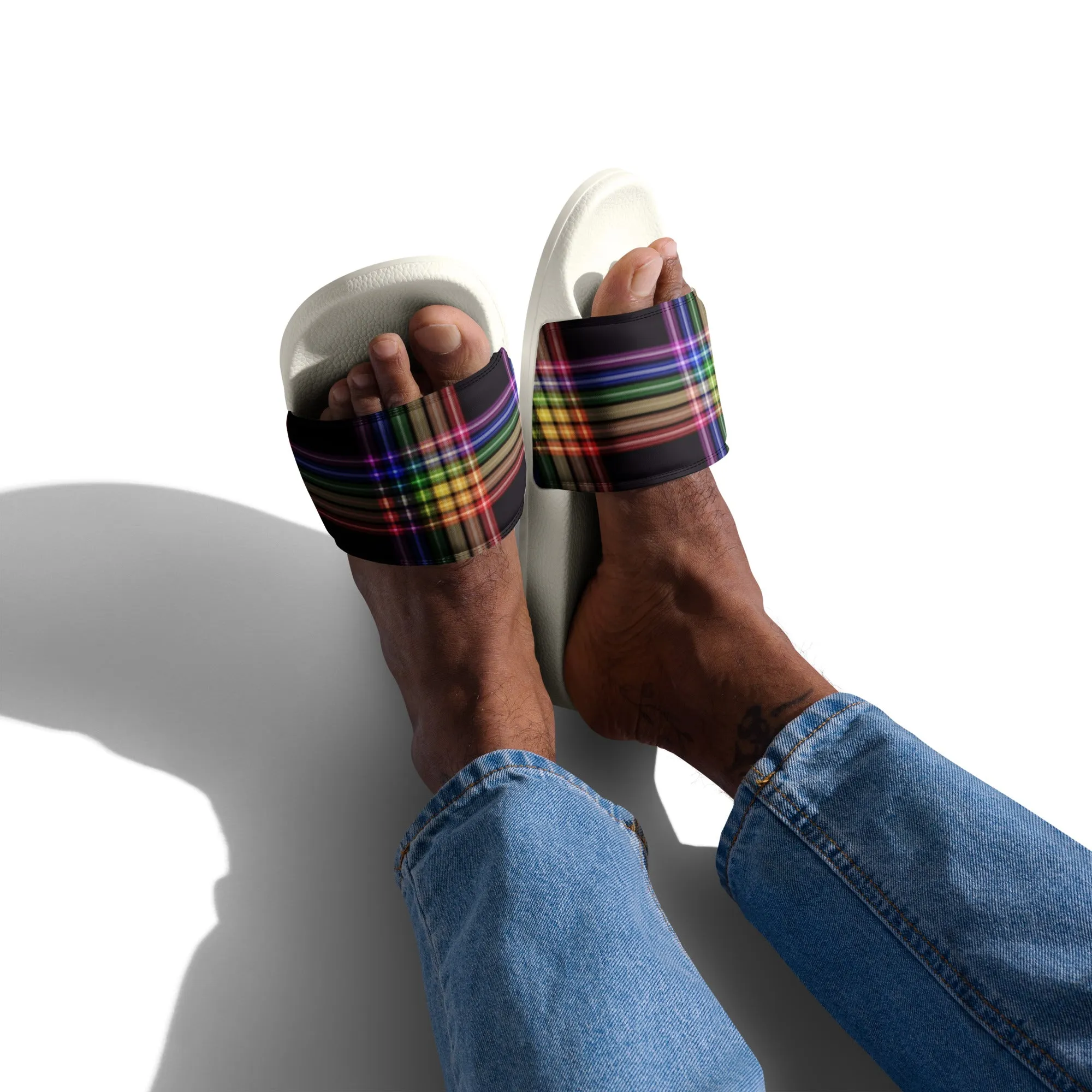 LGBTQ Pride Men’s Slides Sandals in Plaid