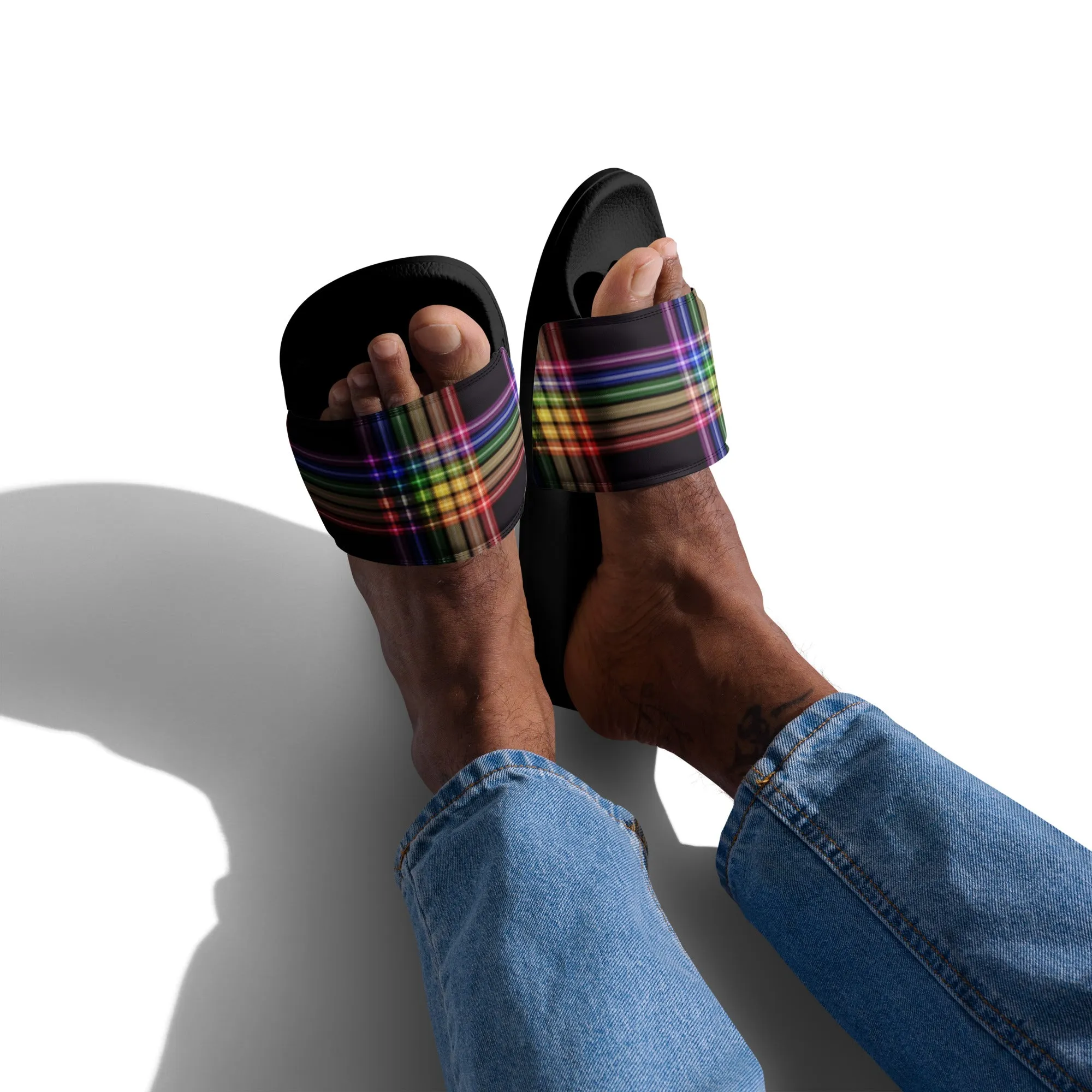 LGBTQ Pride Men’s Slides Sandals in Plaid