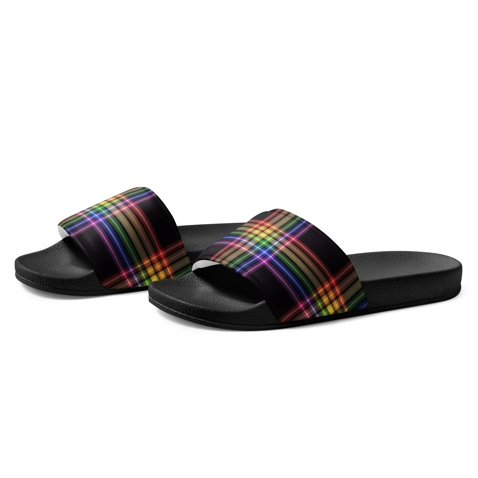 LGBTQ Pride Men’s Slides Sandals in Plaid