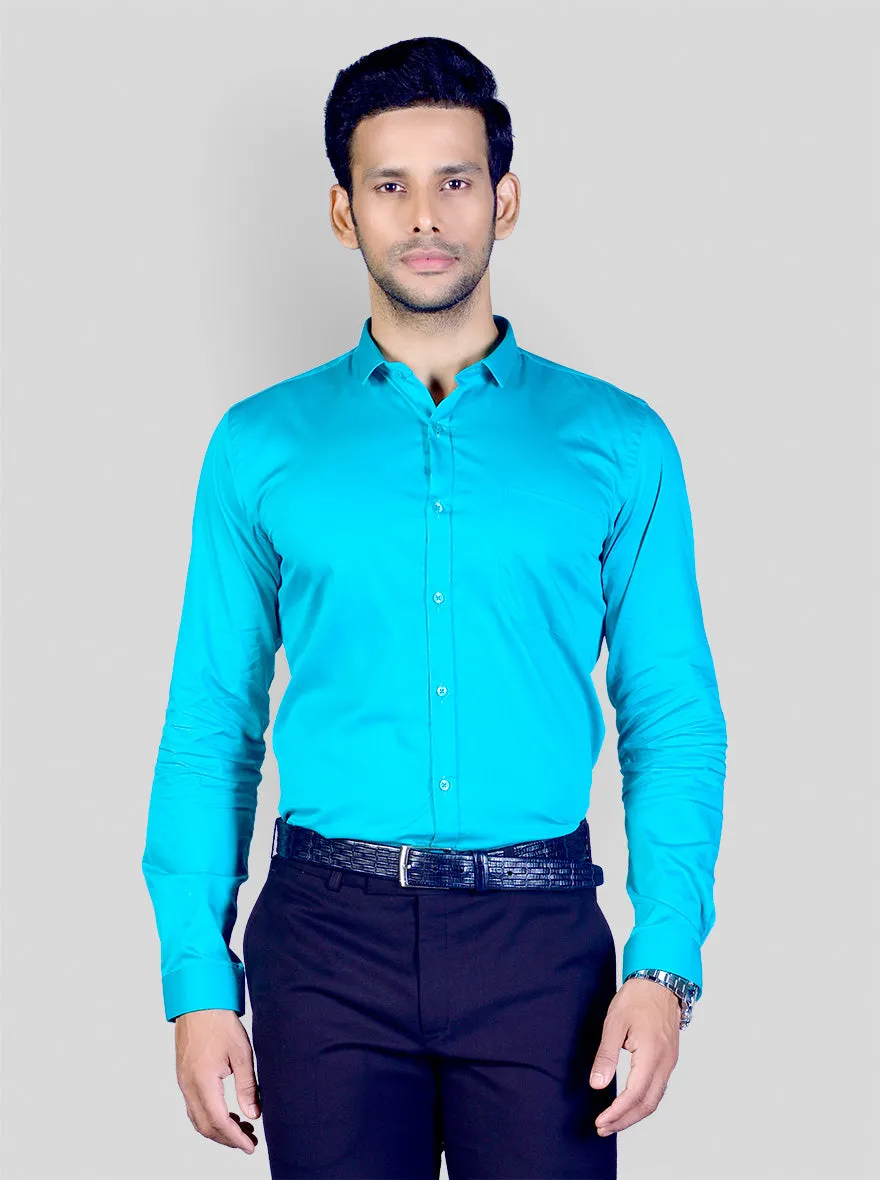 Marine Green Solid Slim Fit Party Wear Shirt | Greenfibre