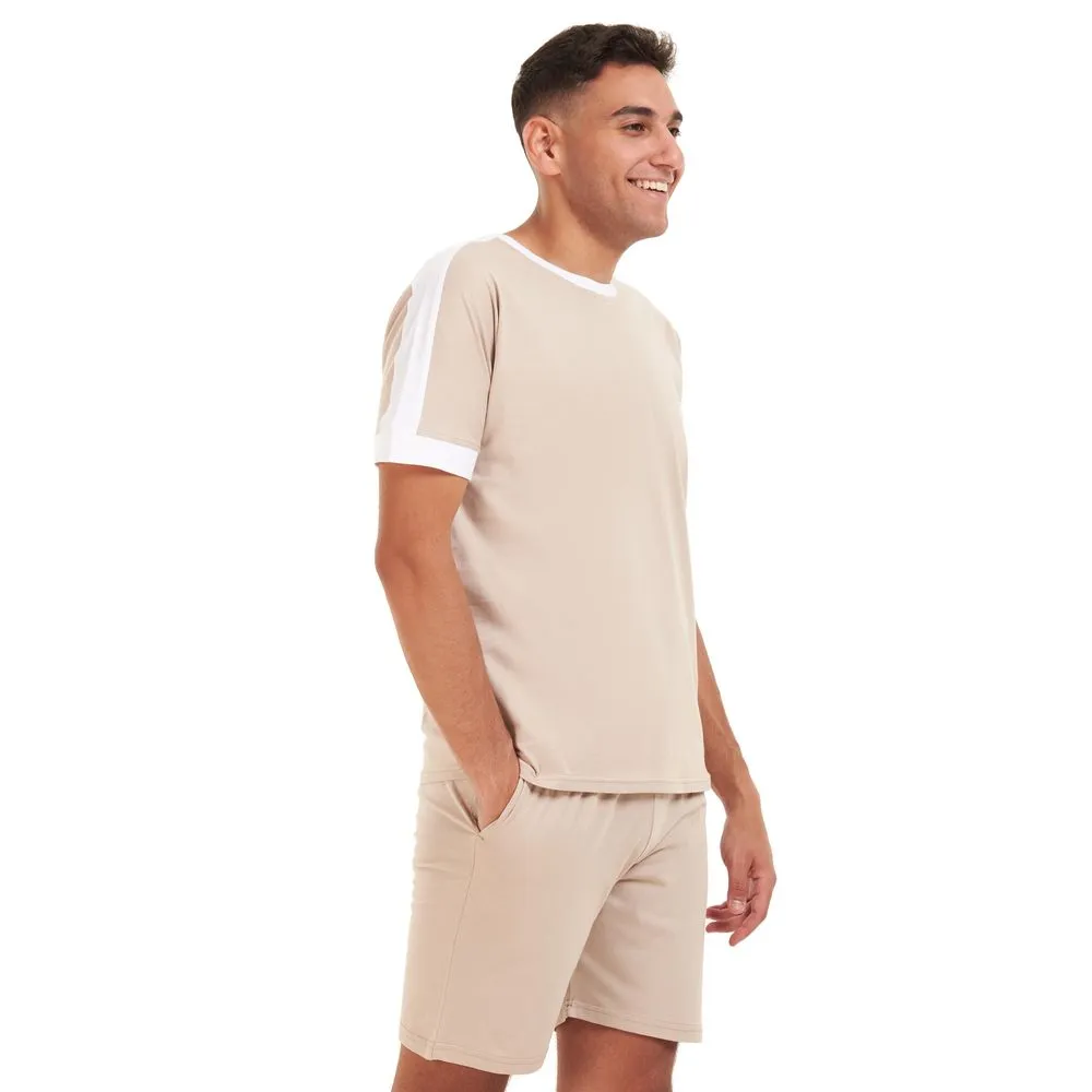 Men summer pajama set Beige T-shirt   short