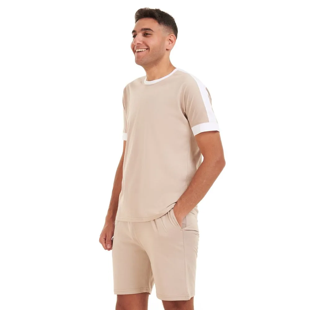 Men summer pajama set Beige T-shirt   short