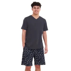 Men summer pajama set Dark Grey T-shirt   Dark Blue Camouflage short