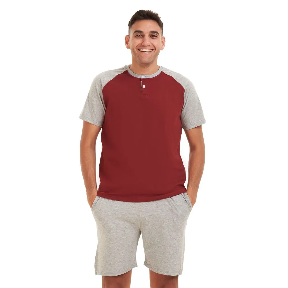 Men summer pajama set Dark red T-shirt   Grey short