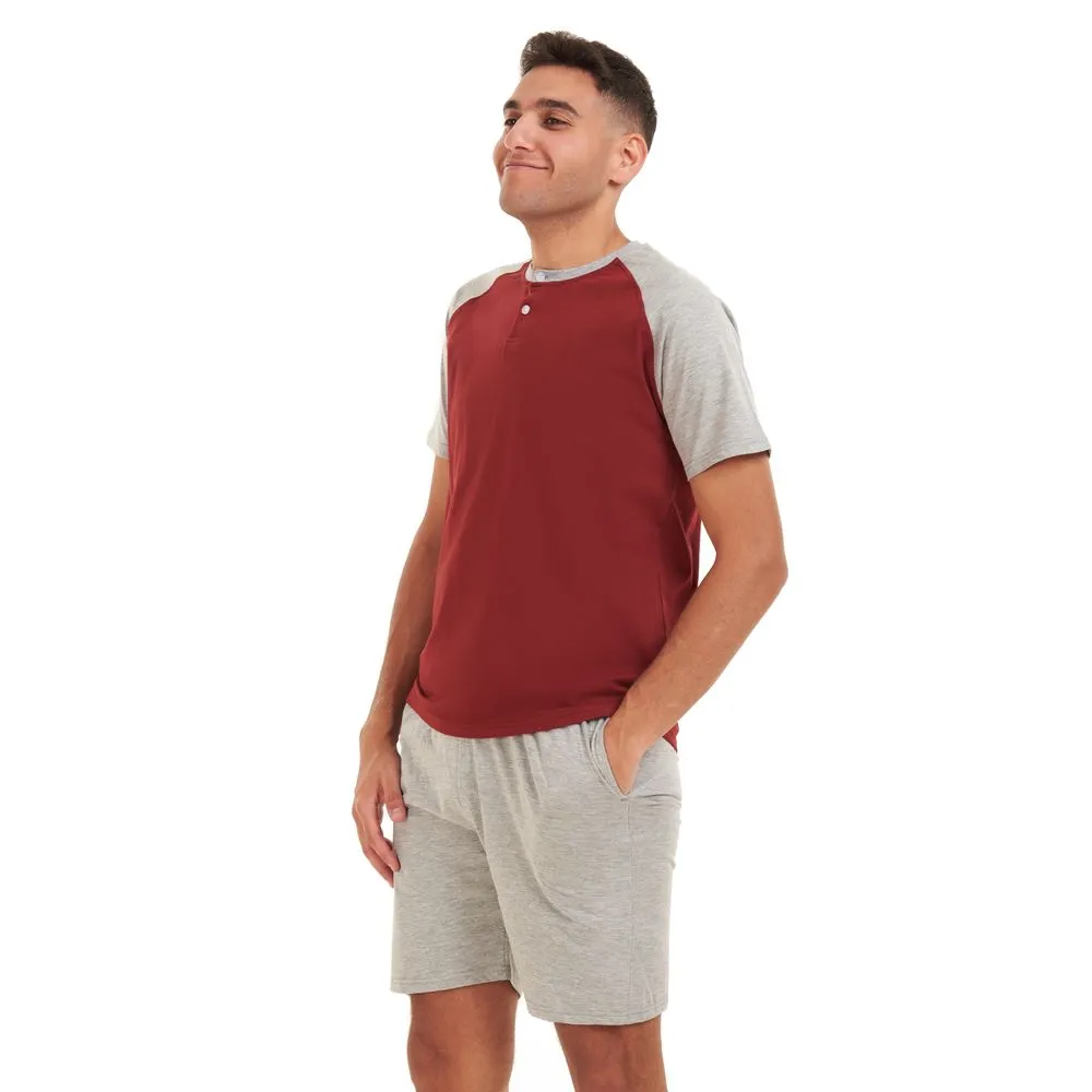 Men summer pajama set Dark red T-shirt   Grey short