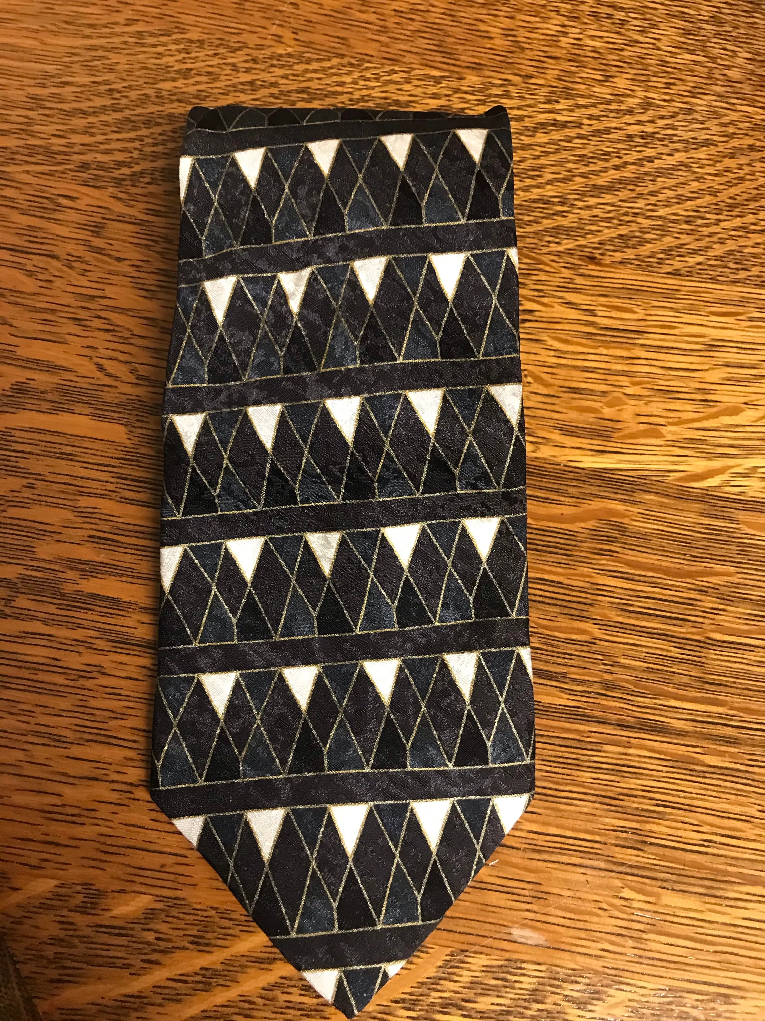 Mens BACHRACH Italy Silk Neckware Tie Necktie Geometric Diamonds Brown Black Gray