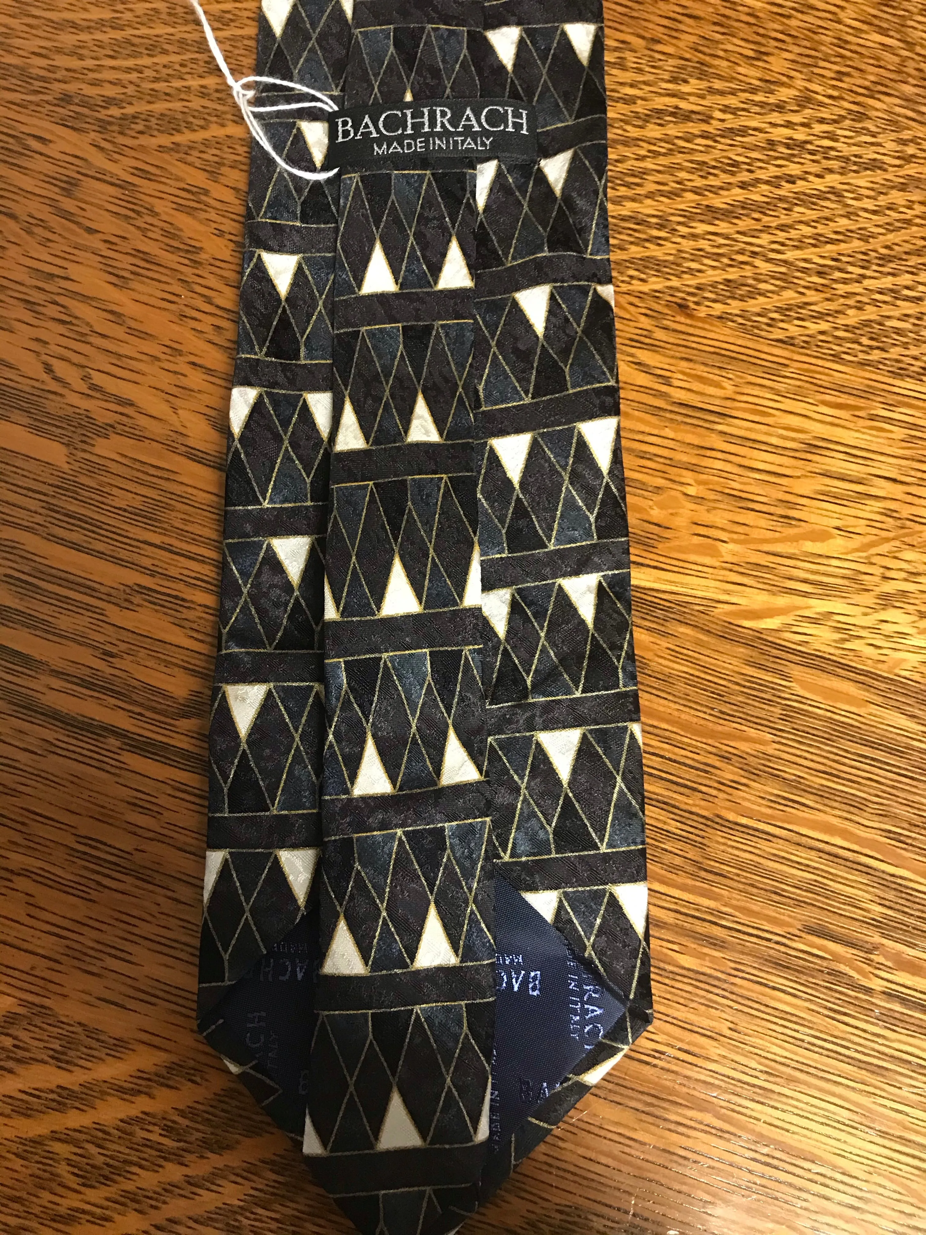 Mens BACHRACH Italy Silk Neckware Tie Necktie Geometric Diamonds Brown Black Gray