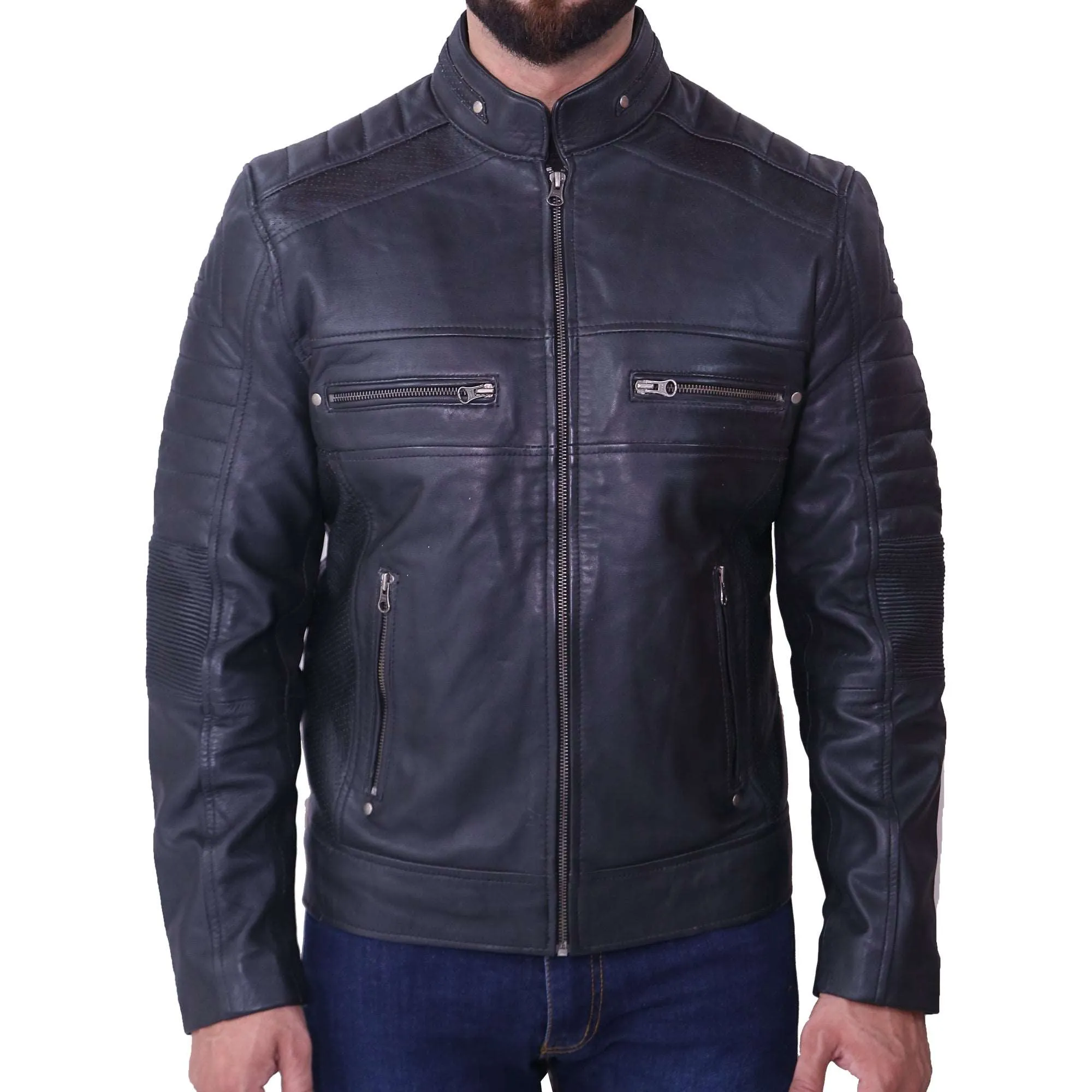 Men's Cafe Racer Black Leather Jacket