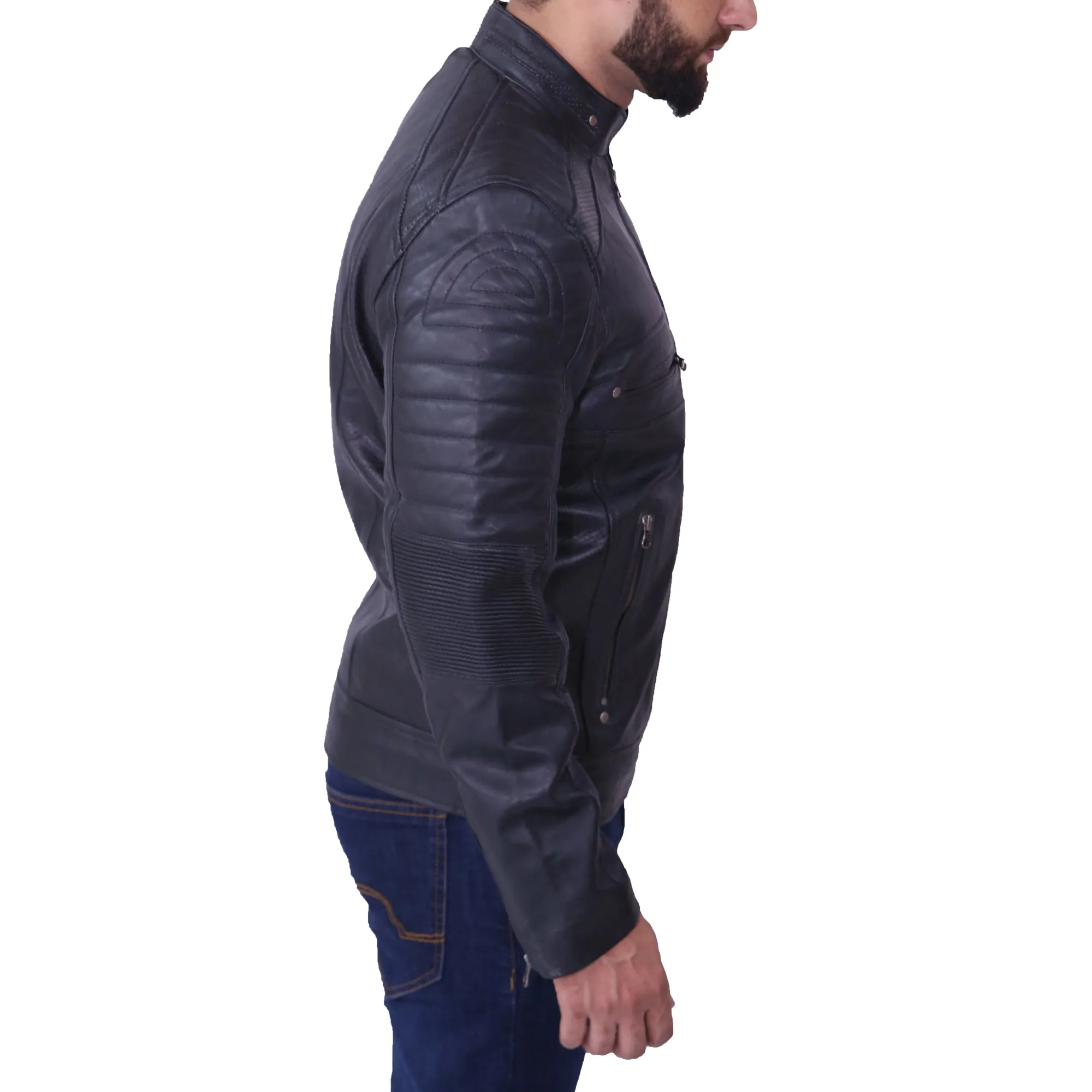 Men's Cafe Racer Black Leather Jacket