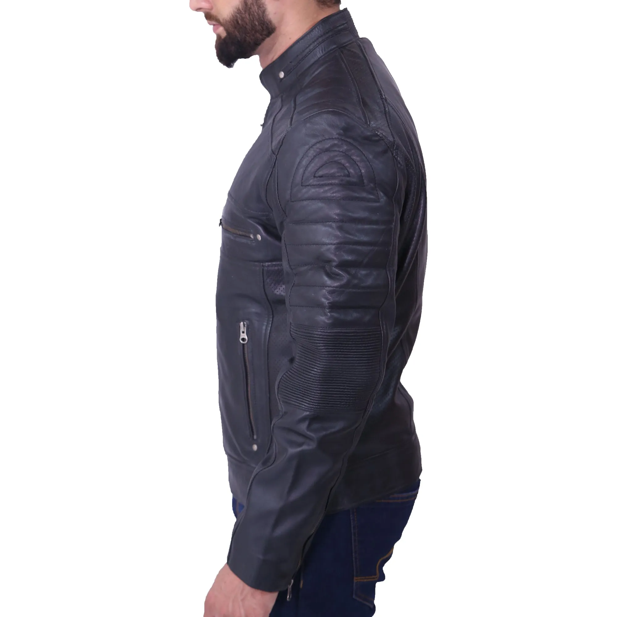 Men's Cafe Racer Black Leather Jacket