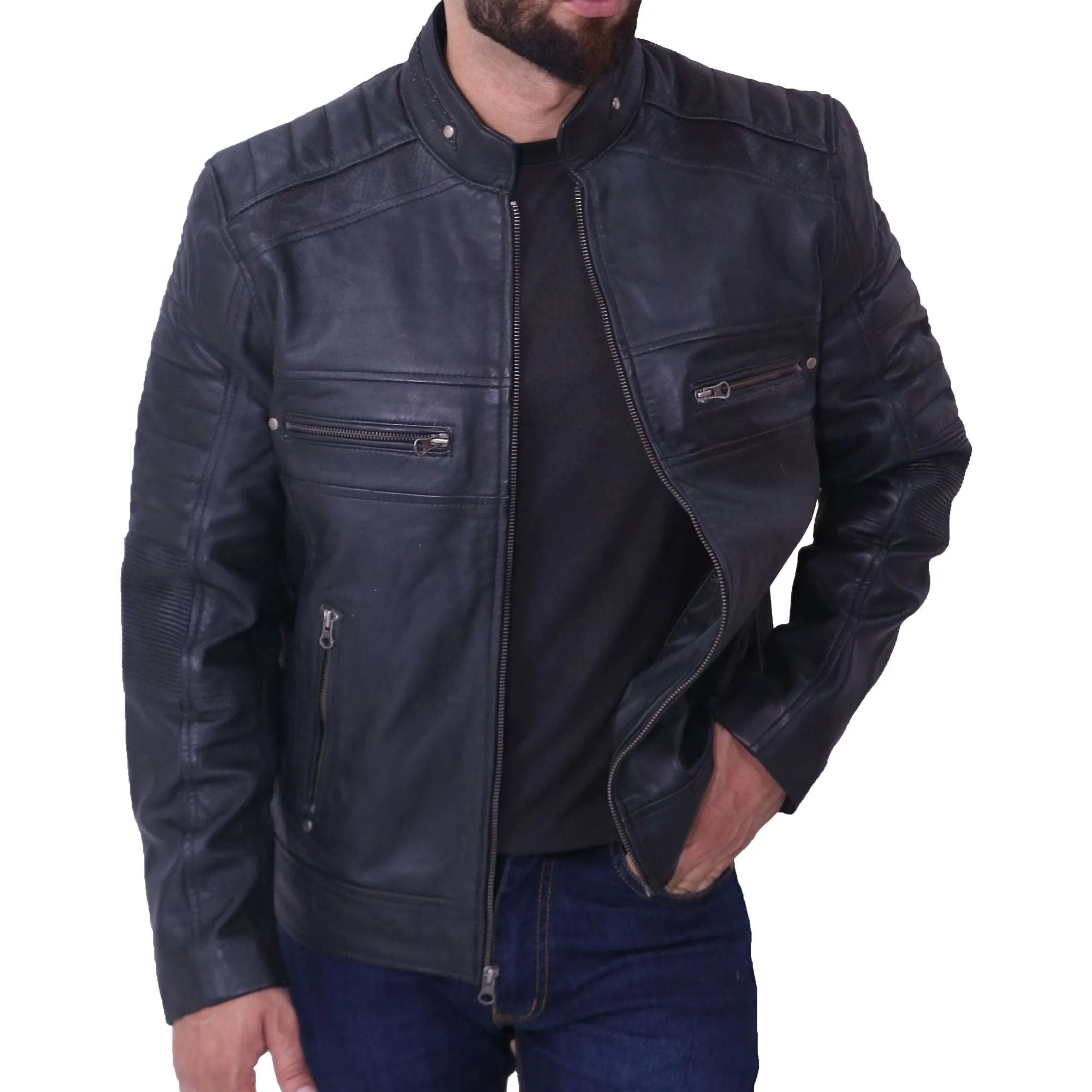 Men's Cafe Racer Black Leather Jacket