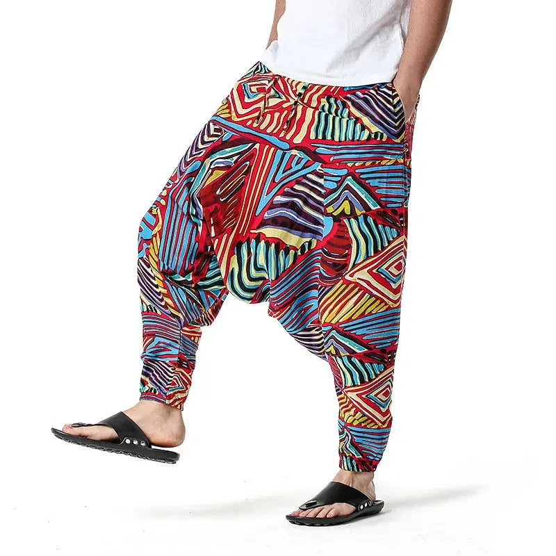 Men's Hippie Baggy Boho Yoga Harem Pants Dizziness African Pattern Print Genie Sweatpants Cotton Casual Hip Hop Ankara Pants