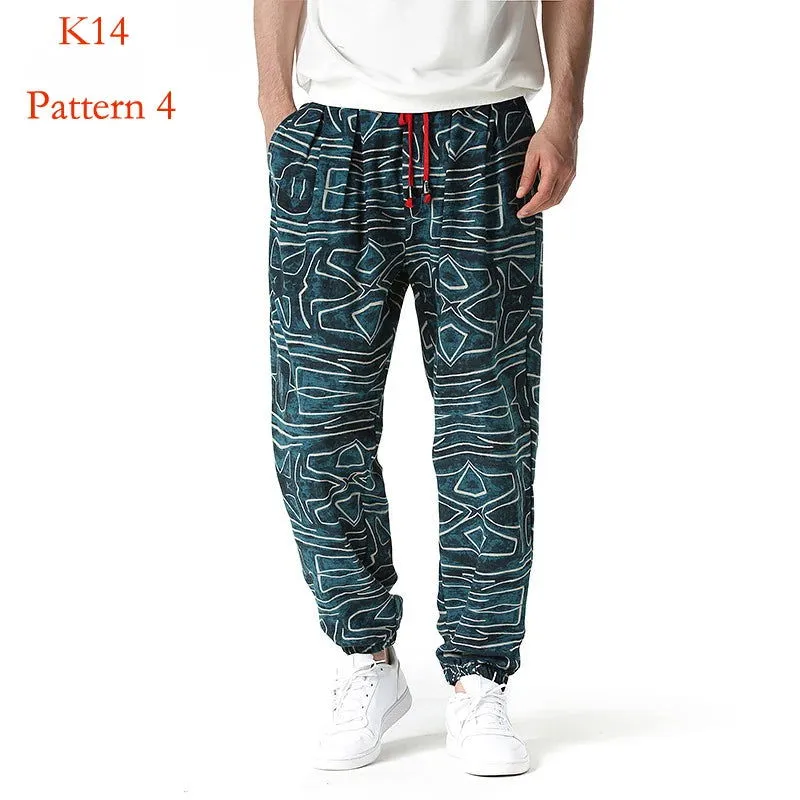 Men's Hippie Baggy Boho Yoga Harem Pants Dizziness African Pattern Print Genie Sweatpants Cotton Casual Hip Hop Ankara Pants