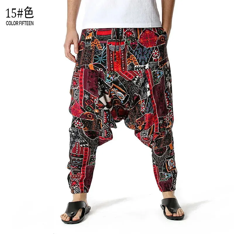 Men's Hippie Baggy Boho Yoga Harem Pants Dizziness African Pattern Print Genie Sweatpants Cotton Casual Hip Hop Ankara Pants