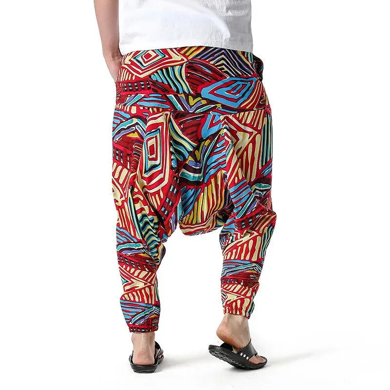 Men's Hippie Baggy Boho Yoga Harem Pants Dizziness African Pattern Print Genie Sweatpants Cotton Casual Hip Hop Ankara Pants