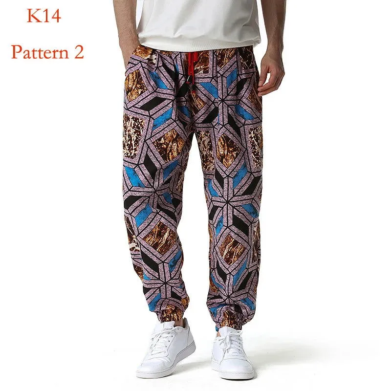 Men's Hippie Baggy Boho Yoga Harem Pants Dizziness African Pattern Print Genie Sweatpants Cotton Casual Hip Hop Ankara Pants