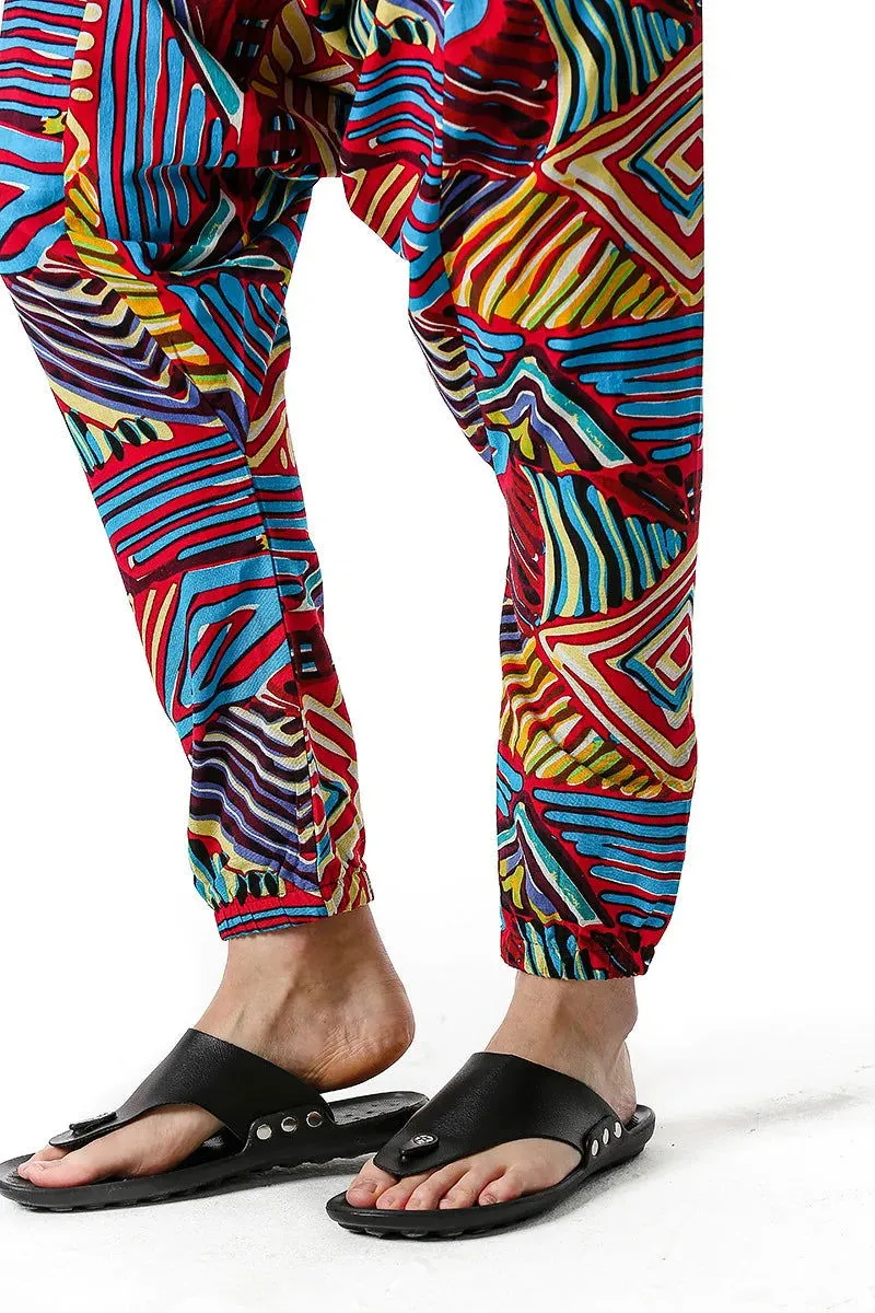 Men's Hippie Baggy Boho Yoga Harem Pants Dizziness African Pattern Print Genie Sweatpants Cotton Casual Hip Hop Ankara Pants