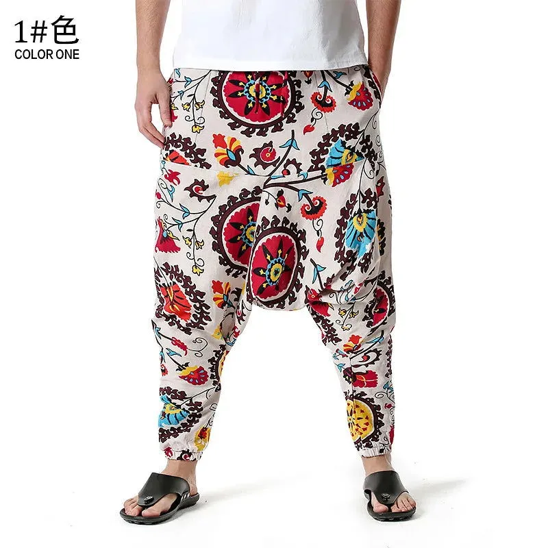 Men's Hippie Baggy Boho Yoga Harem Pants Dizziness African Pattern Print Genie Sweatpants Cotton Casual Hip Hop Ankara Pants