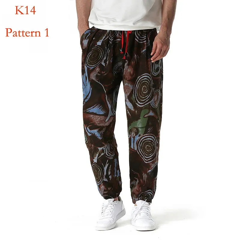 Men's Hippie Baggy Boho Yoga Harem Pants Dizziness African Pattern Print Genie Sweatpants Cotton Casual Hip Hop Ankara Pants