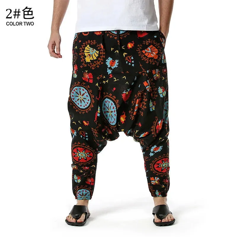 Men's Hippie Baggy Boho Yoga Harem Pants Dizziness African Pattern Print Genie Sweatpants Cotton Casual Hip Hop Ankara Pants