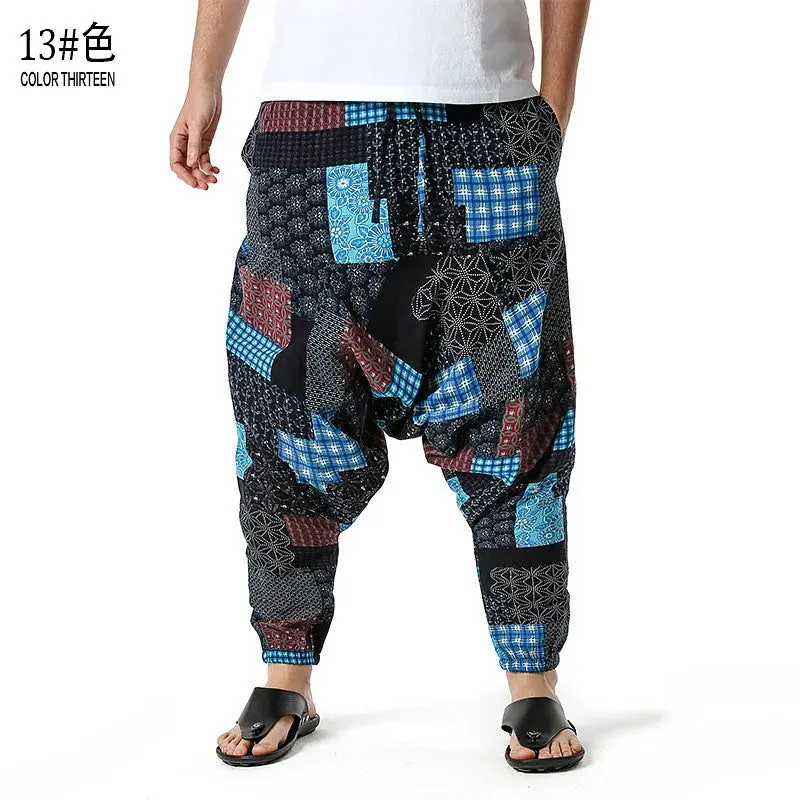 Men's Hippie Baggy Boho Yoga Harem Pants Dizziness African Pattern Print Genie Sweatpants Cotton Casual Hip Hop Ankara Pants