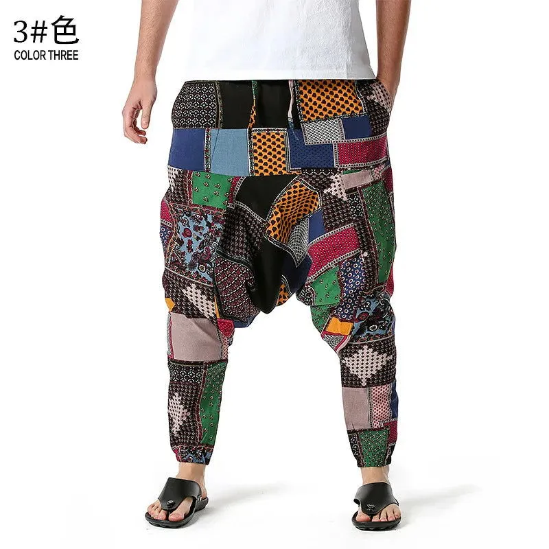 Men's Hippie Baggy Boho Yoga Harem Pants Dizziness African Pattern Print Genie Sweatpants Cotton Casual Hip Hop Ankara Pants