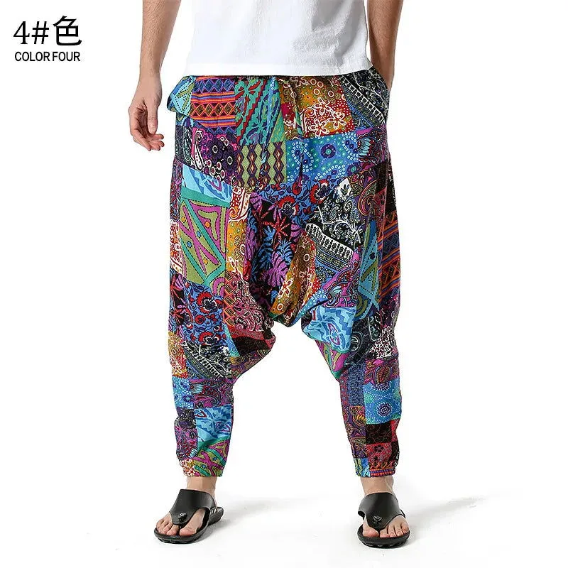 Men's Hippie Baggy Boho Yoga Harem Pants Dizziness African Pattern Print Genie Sweatpants Cotton Casual Hip Hop Ankara Pants