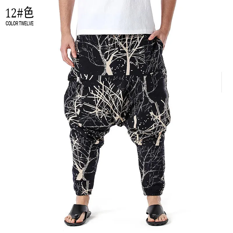 Men's Hippie Baggy Boho Yoga Harem Pants Dizziness African Pattern Print Genie Sweatpants Cotton Casual Hip Hop Ankara Pants