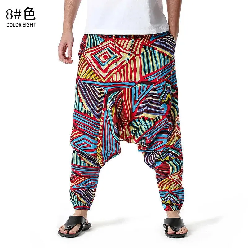 Men's Hippie Baggy Boho Yoga Harem Pants Dizziness African Pattern Print Genie Sweatpants Cotton Casual Hip Hop Ankara Pants