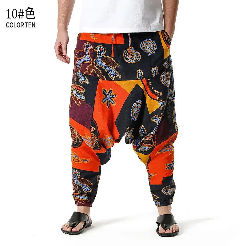 Men's Hippie Baggy Boho Yoga Harem Pants Dizziness African Pattern Print Genie Sweatpants Cotton Casual Hip Hop Ankara Pants