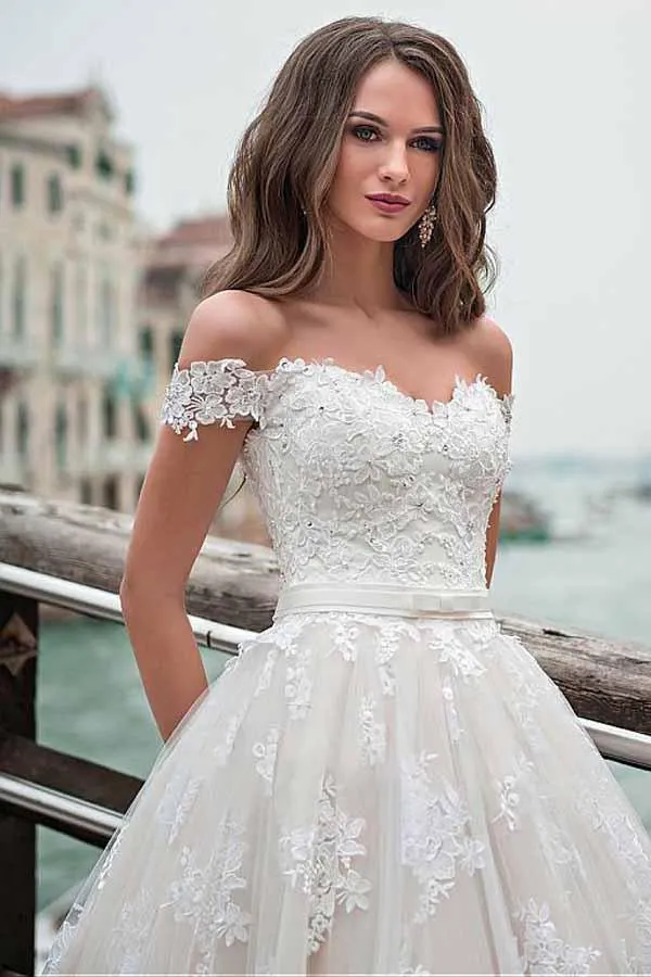 Off-the-shoulder Neckline A-line Wedding Dress With Lace Appliques  WD232