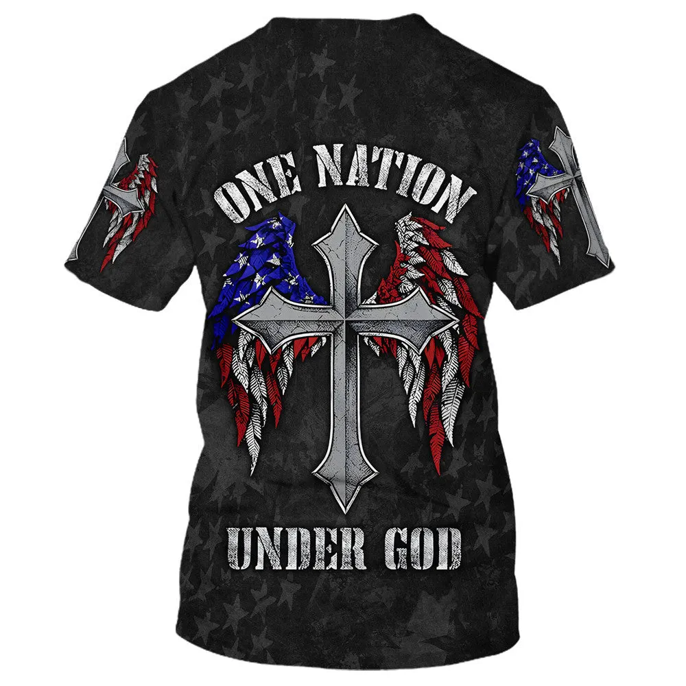 One Nation Under God Cross Wings 3D All Over Printed Shirt for Men and Women