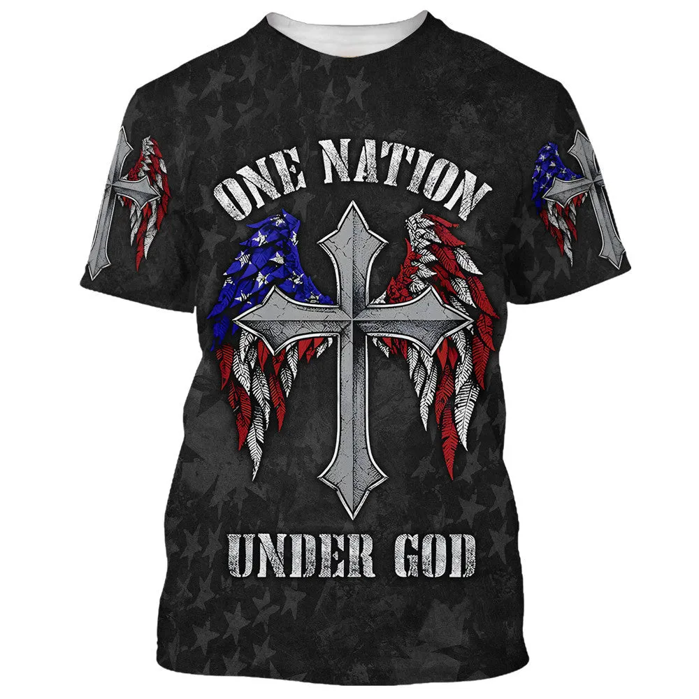 One Nation Under God Cross Wings 3D All Over Printed Shirt for Men and Women