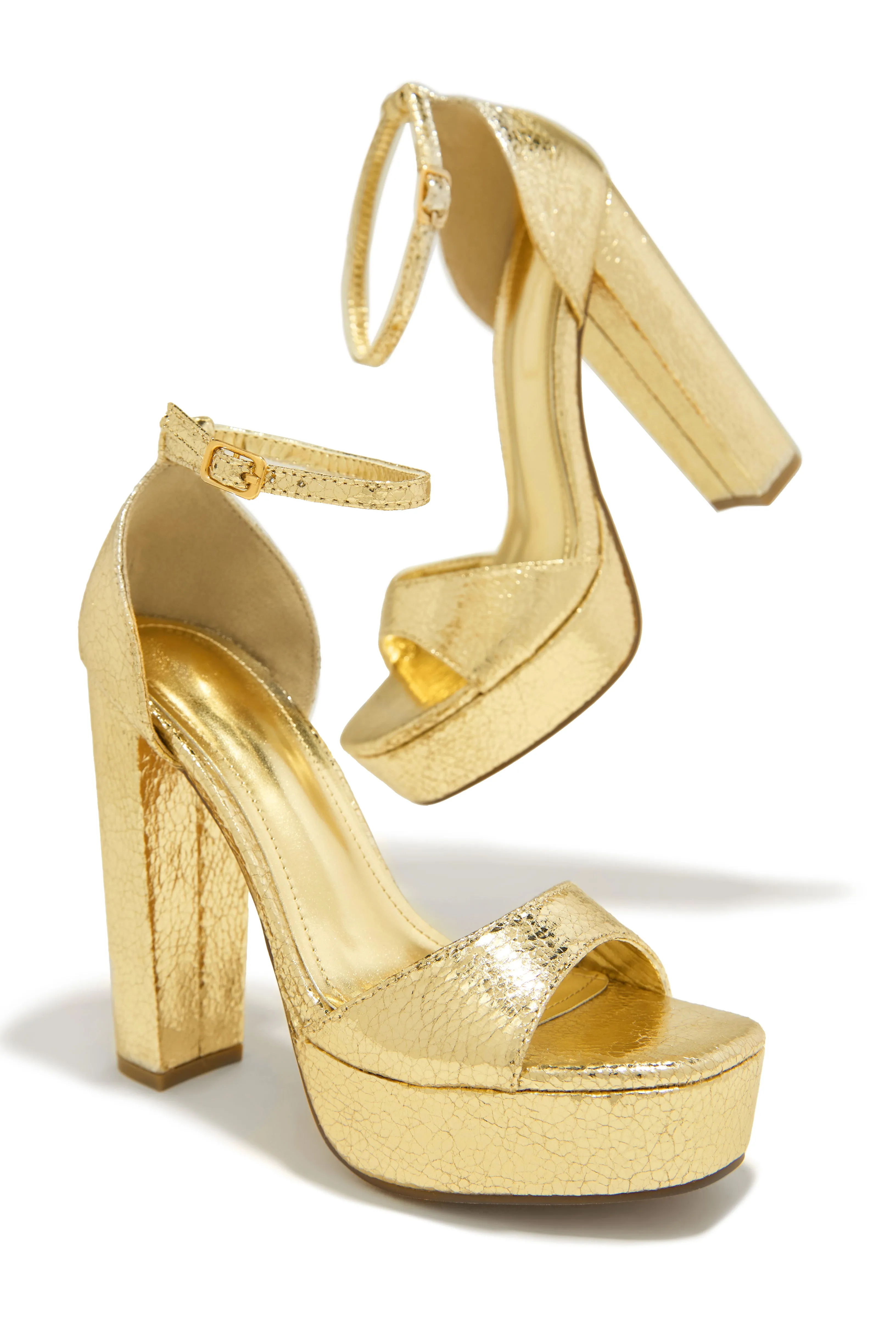 Party Up Platform Block High Heels - Gold