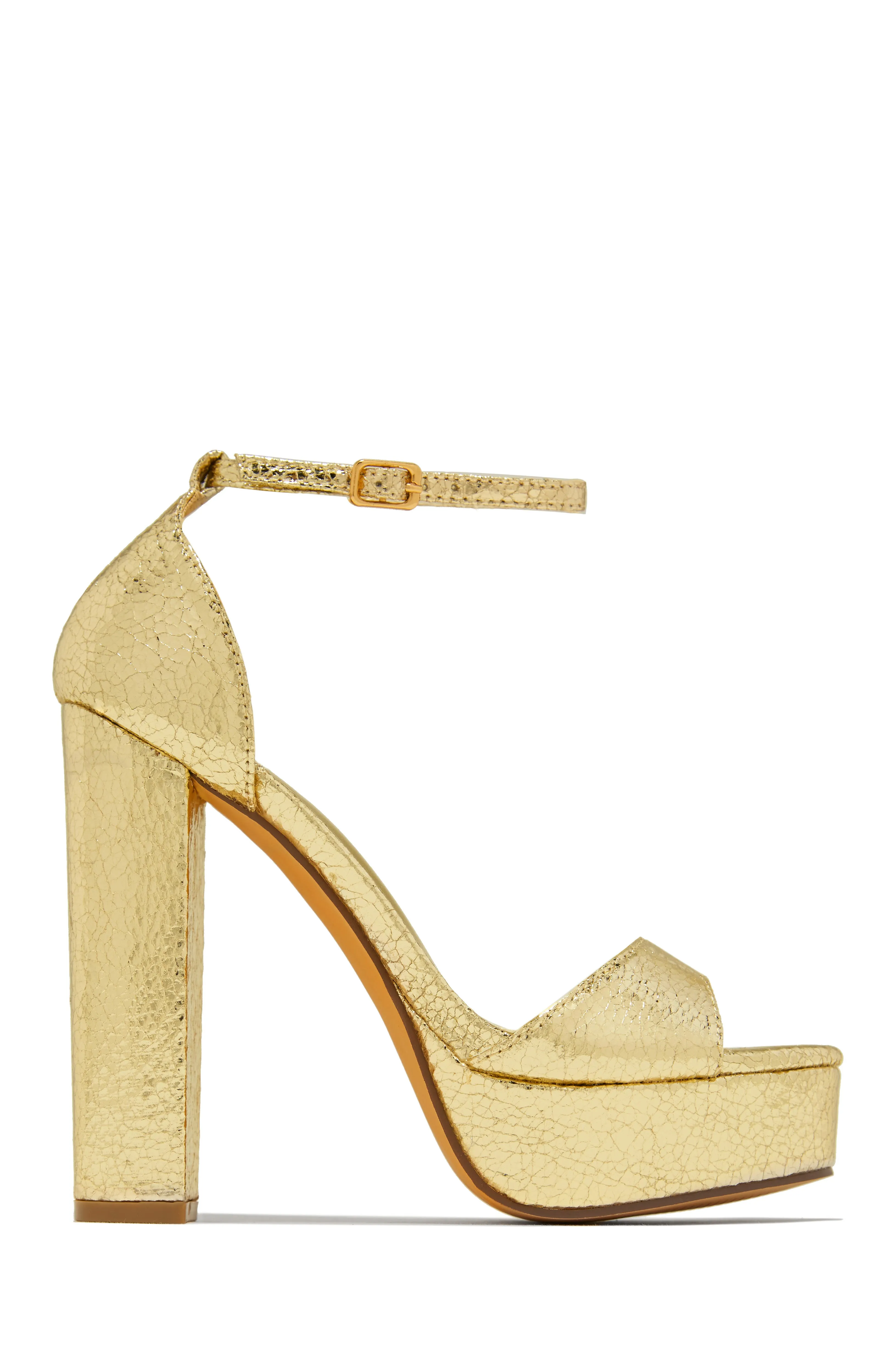 Party Up Platform Block High Heels - Gold