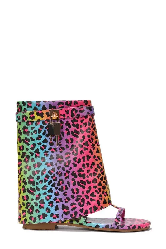 Print Womens Padlock Sheath Legwarmer Bootie Sandals