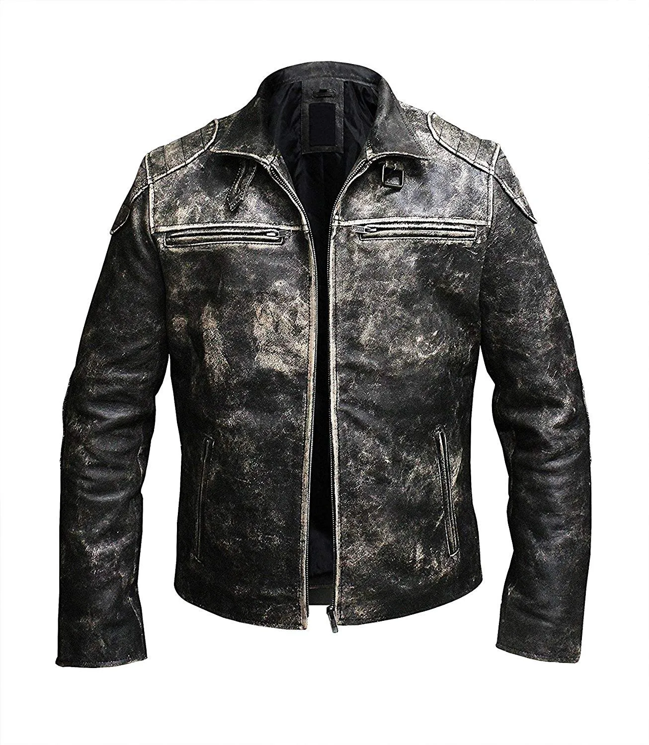 Retro Classic Cafe Racer Distressed Men's Black Genuine Leather Jacket