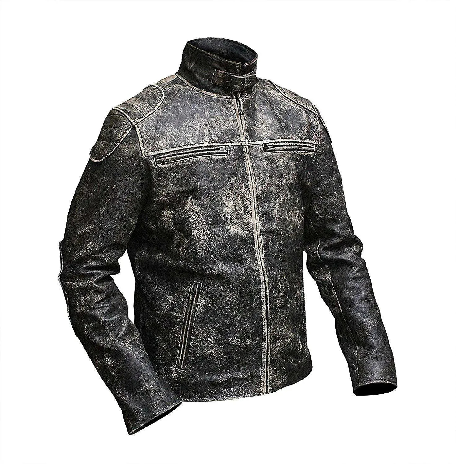 Retro Classic Cafe Racer Distressed Men's Black Genuine Leather Jacket