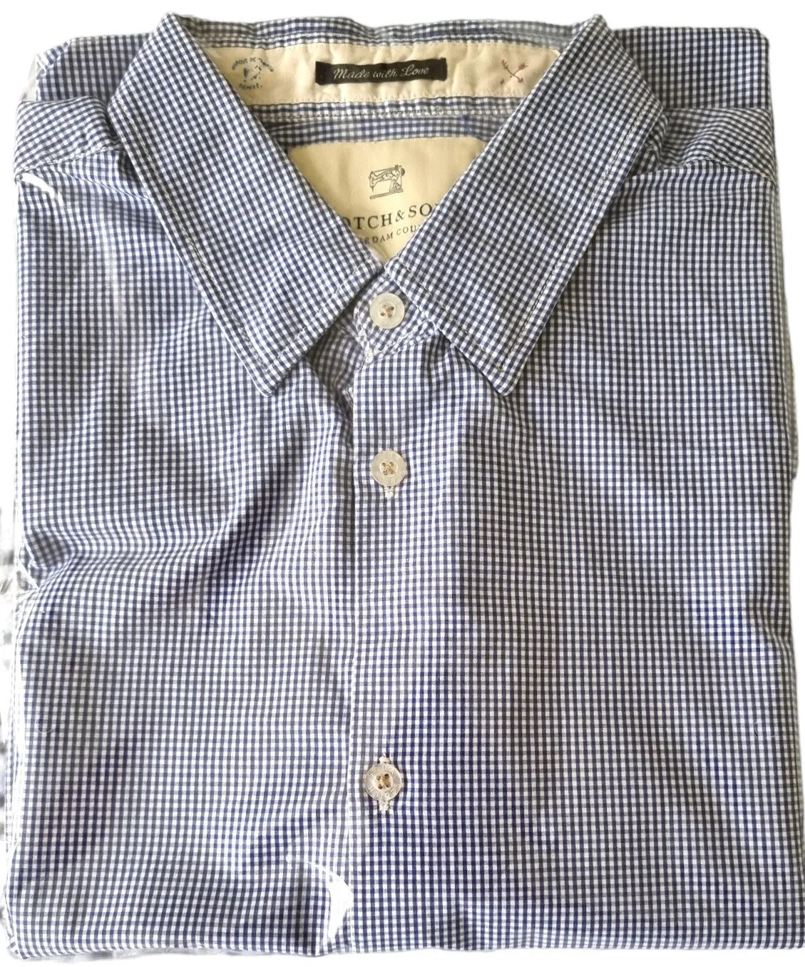 Scotch & Soda Blue & White Oxford Collar Cotton Check Mens Shirt Size M