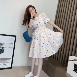 Slimming Cinched Waist Loose Fit Floral Print A-Line Chiffon Fairy Slim-Fit Dress