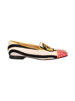 studded zebra print calf hair loafers