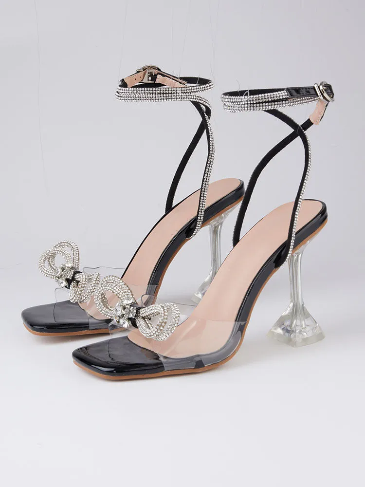 Toleet Sparkling Bow Square Toe High Heels