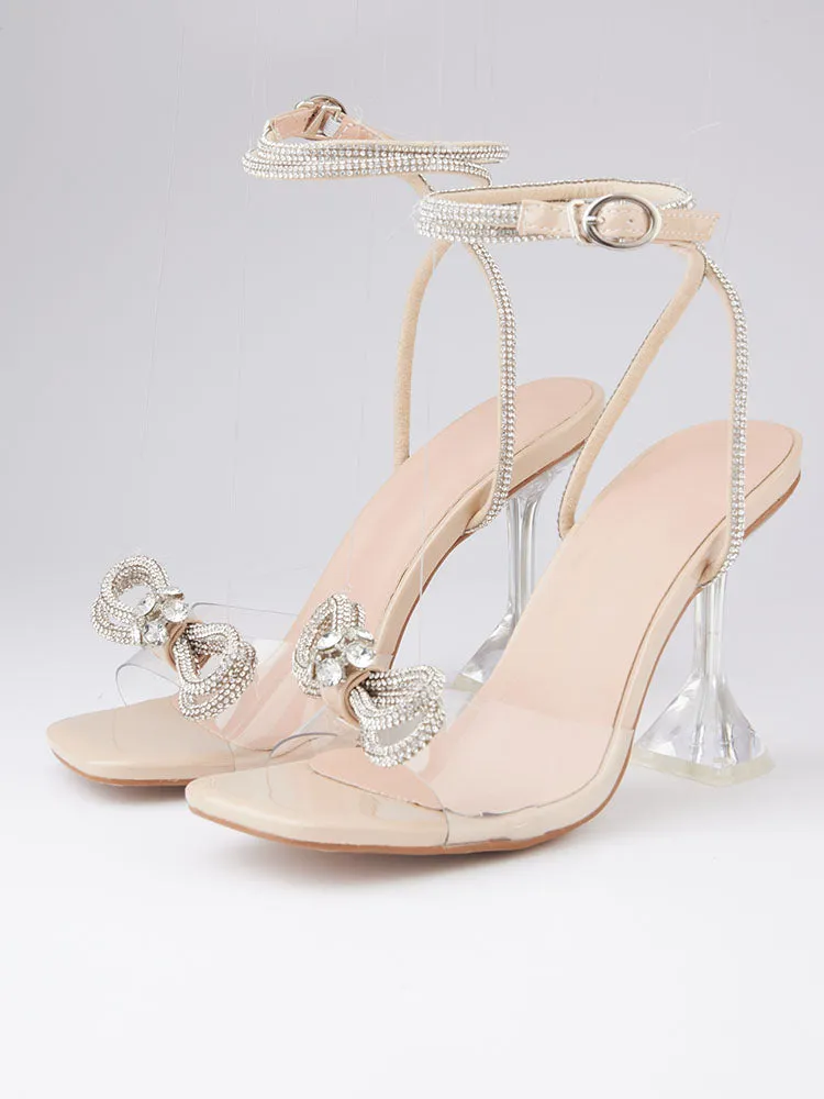 Toleet Sparkling Bow Square Toe High Heels