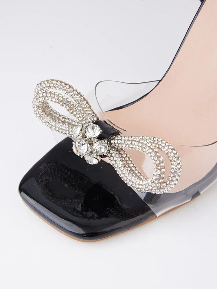 Toleet Sparkling Bow Square Toe High Heels