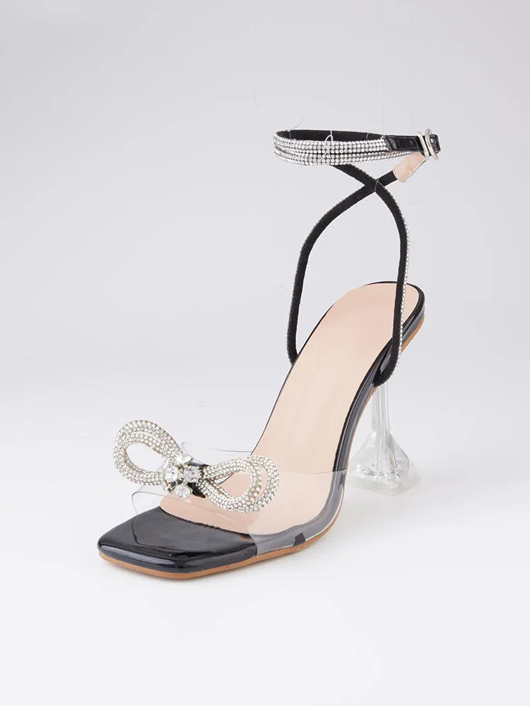 Toleet Sparkling Bow Square Toe High Heels